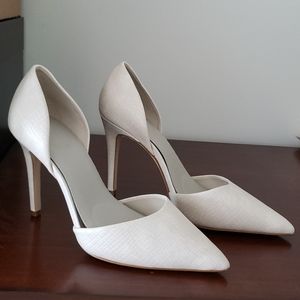 White Snakeskin Textured Pumps